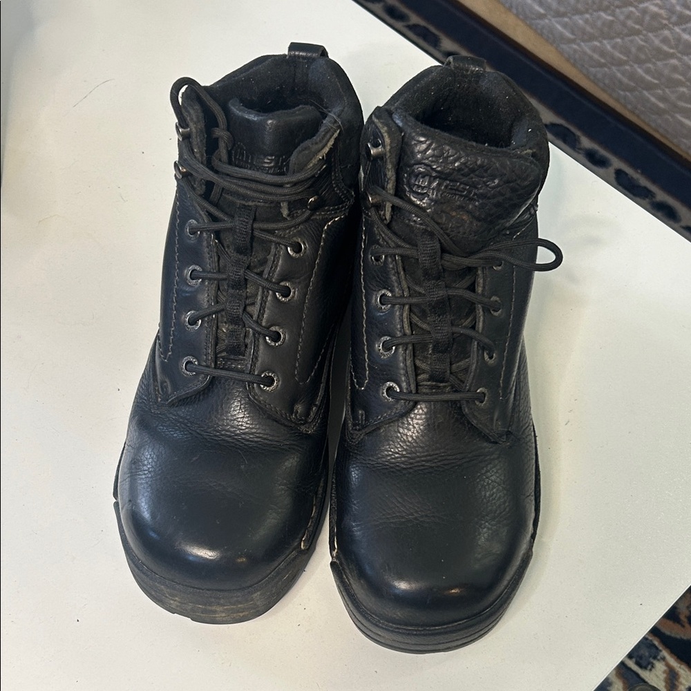 Black Leather Men's steel toe boots,9 ,Hytest